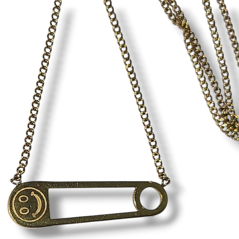 Gold Tone Stainless Steel Safety Pin Pendant Necklace 16"-18"